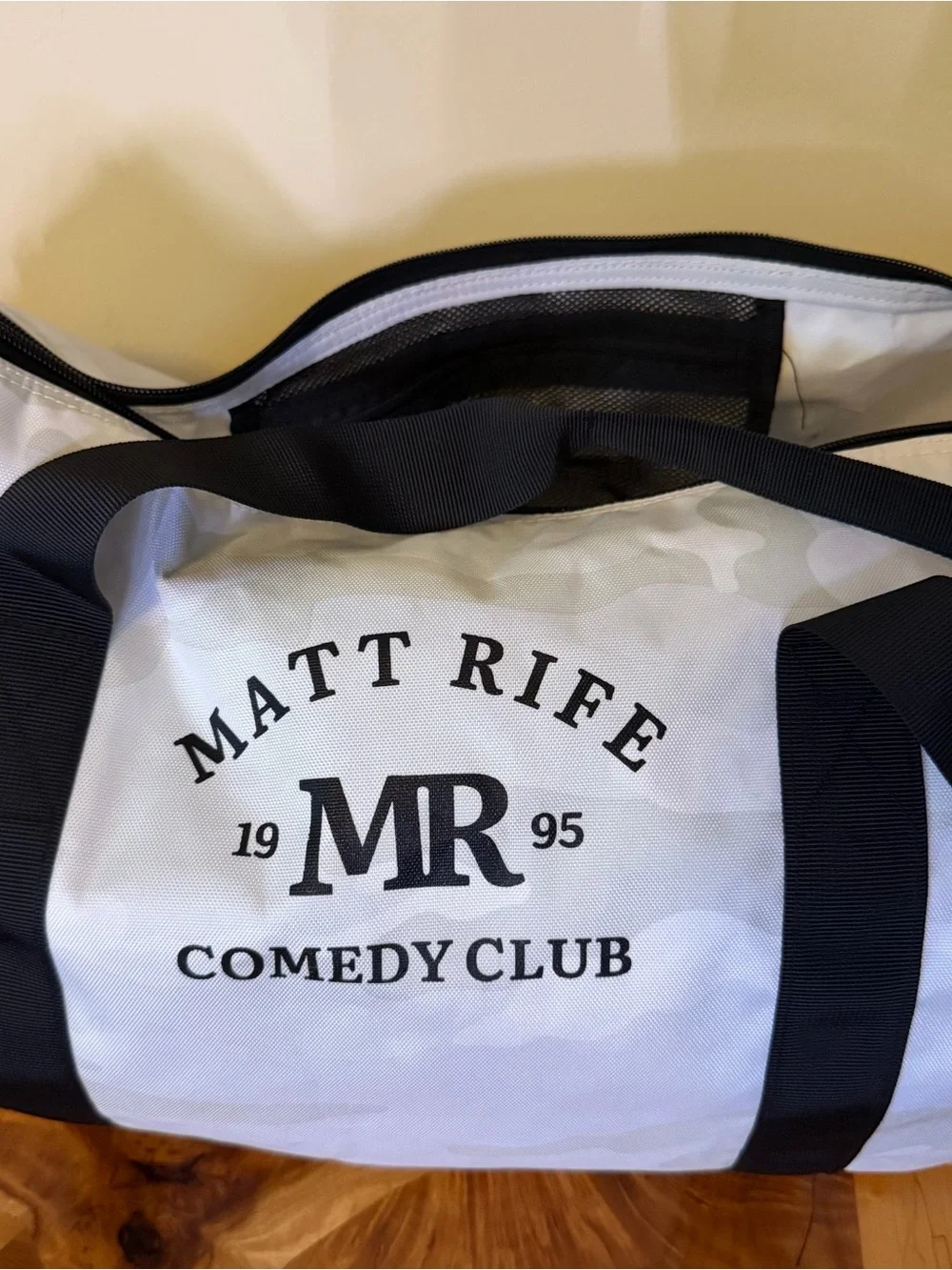 Matt Rife 1995 Comedy Club White Camo Overnight Duffle Gym Bag